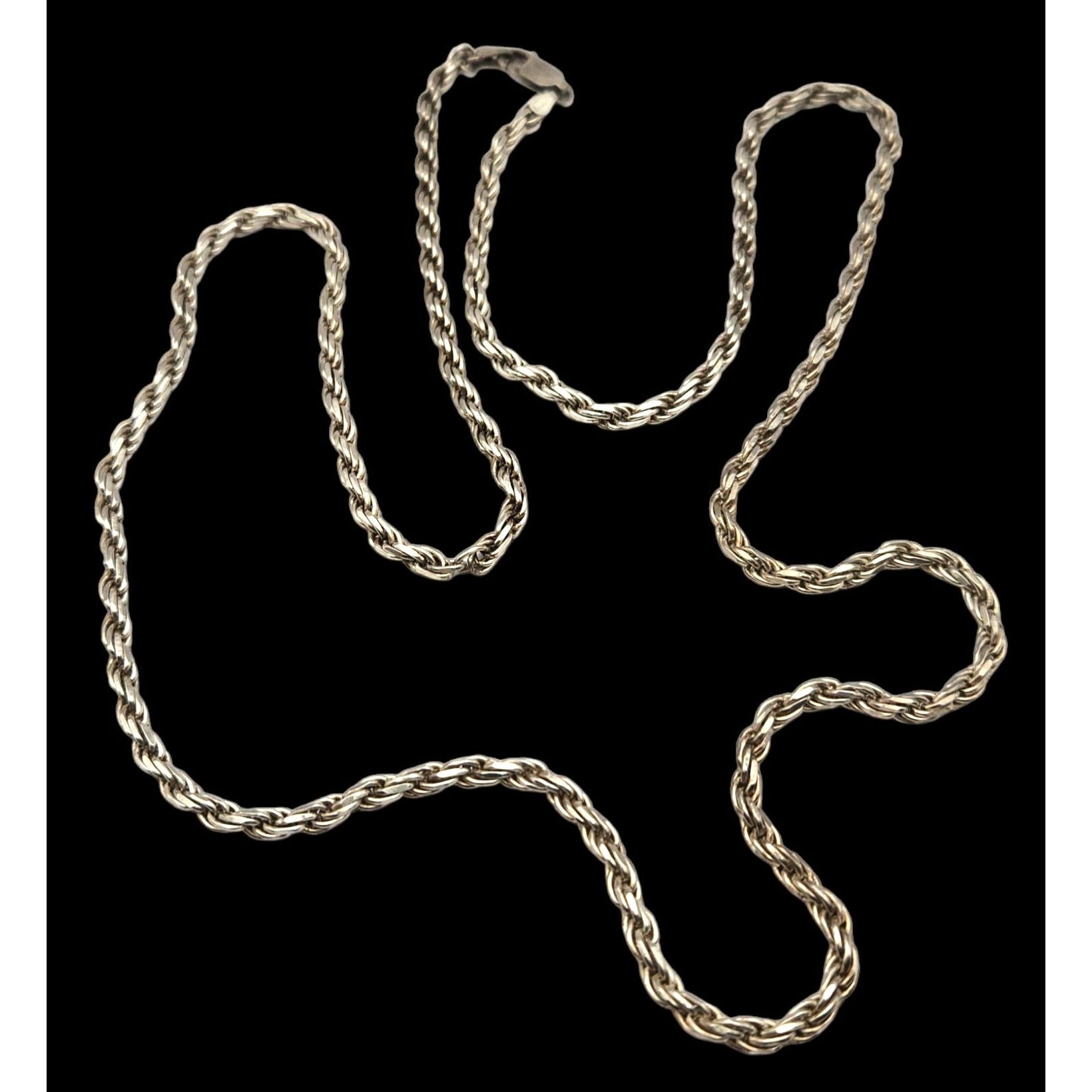 Vintage Sterling Silver Rope Chain Necklace – 30” Unisex, 4mm Wide