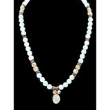 Vintage Aqua Blue Quartz Beaded Necklace With Druzy Pendant & Silver-Tone Accents 18 "