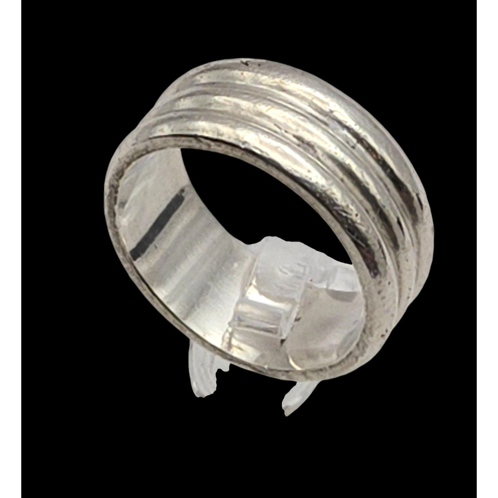Wide Sterling Silver Band Ring with Triple Groove Design – Size 5.25 -Deweytiques