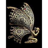 Vintage Bronze Fairy Brooch Pin With Intricate Enamel Wings 2 "