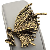 Vintage Bronze Fairy Brooch Pin With Intricate Enamel Wings 2 "
