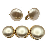Vtg Napier Champagne Luster Pearl Button Brooch & Screw Back Lever Earrings Set Gold-Tone Metal