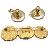 Vtg Napier Champagne Luster Pearl Button Brooch & Screw Back Lever Earrings Set Gold-Tone Metal