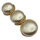 Vtg Napier Champagne Luster Pearl Button Brooch & Screw Back Lever Earrings Set Gold-Tone Metal