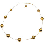 Vtg Gold Tone Wire & Bead Choker Necklace 16" W/ 3" Ext. Adjustable Length With 3/8" Gold Beads