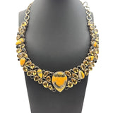 Bumble Bee Jasper Sterling Silver Choker Necklace With Black Onyx & Citrine Gemstones Adjustable Handmade Vintage Jewelry