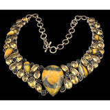 Bumble Bee Jasper Sterling Silver Choker Necklace With Black Onyx & Citrine Gemstones Adjustable Handmade Vintage Jewelry