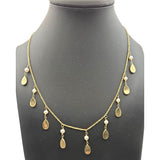 Vtg 14K Station Necklace W/ Cultured Pearls & Teardrop Accents 16" Fine Diamond Cut Chain 8" Drop 4.16 Grams