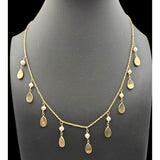 Vtg 14K Station Necklace W/ Cultured Pearls & Teardrop Accents 16" Fine Diamond Cut Chain 8" Drop 4.16 Grams