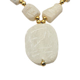 Vtg Hand Carved Soapstone Scarab Pendant Necklace W/ Gold-Tone Beads 16" Length Handmade Egyptian-Inspired Design