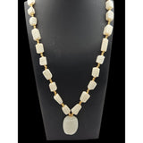 Vtg Hand Carved Soapstone Scarab Pendant Necklace W/ Gold-Tone Beads 16" Length Handmade Egyptian-Inspired Design