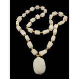 Vtg Hand Carved Soapstone Scarab Pendant Necklace W/ Gold-Tone Beads 16" Length Handmade Egyptian-Inspired Design