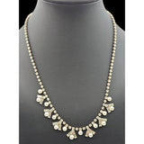 Vintage Rhinestone & Faux Pearl Necklace 16 1/4" With 1/2" Fan Drop