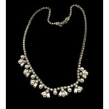 Vintage Rhinestone & Faux Pearl Necklace 16 1/4" With 1/2" Fan Drop
