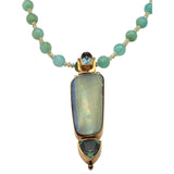 18 Kt Gold Boulder Opal Pendant Necklace With Faceted Tourmaline Stones By Margaret Thurman / Echo Of The Dreamer
