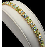 Vtg Joan Rivers Gold Vermeil Crystal Rhinestone Tennis Bracelet 7.5" Signed Sparkling Green & Blue Stones