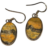 Vtg Sterling Silver Bumble Bee Jasper Oval Dangle Earrings 1"x1/2" With 1 1/2" Drop