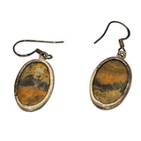 Vtg Sterling Silver Bumble Bee Jasper Oval Dangle Earrings 1"x1/2" With 1 1/2" Drop