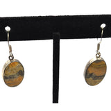 Vtg Sterling Silver Bumble Bee Jasper Oval Dangle Earrings 1"x1/2" With 1 1/2" Drop
