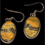 Vtg Sterling Silver Bumble Bee Jasper Oval Dangle Earrings 1"x1/2" With 1 1/2" Drop