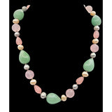 Vintage Multi-Gemstone Necklace With Green Aventurine Rose Quartz & Pearl Beads Lobster Clasp Closure Elegant Design