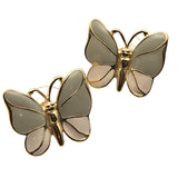 Vtg Trifari Pale Green Enamel Butterfly Stud Earrings
