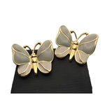 Vtg Trifari Pale Green Enamel Butterfly Stud Earrings