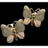 Vtg Trifari Pale Green Enamel Butterfly Stud Earrings