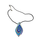 Handcrafted Metallic Blue & Silver Teardrop Pendant Necklace With Black Cord Modern Art Deco Style Statement Jewelry
