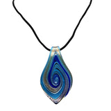 Handcrafted Metallic Blue & Silver Teardrop Pendant Necklace With Black Cord Modern Art Deco Style Statement Jewelry