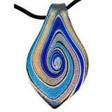 Handcrafted Metallic Blue & Silver Teardrop Pendant Necklace With Black Cord Modern Art Deco Style Statement Jewelry