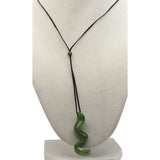 Vtg Natural Jade MCM Free Form Pendant Necklace W/ Adjustable Silk Cord & Slide Bead 15 "