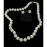 Vtg Aventurine Beaded Necklace & Stud Earrings Set Gold-Tone Clasp 18" Long 8.40 MM Beads